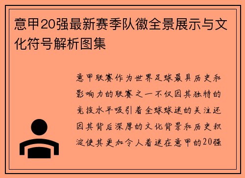 意甲20强最新赛季队徽全景展示与文化符号解析图集