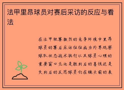 法甲里昂球员对赛后采访的反应与看法