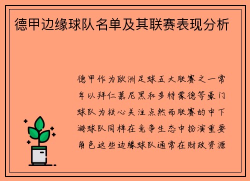 德甲边缘球队名单及其联赛表现分析